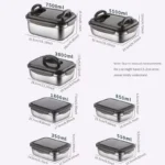Large stainless steel food storage container with lid and handle for refrigerator organization