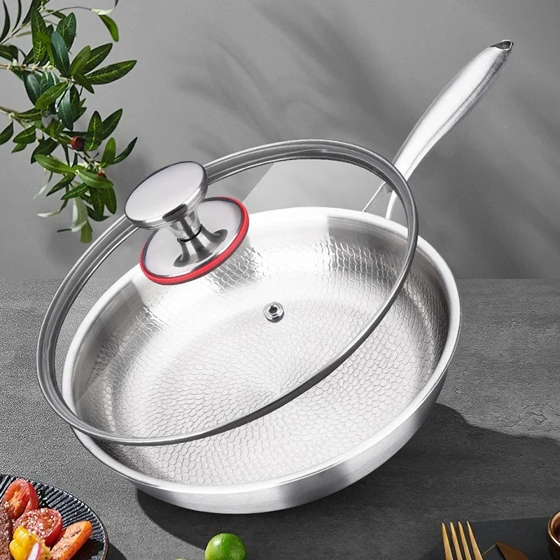 Titanium frying pan uncoated household fried egg fried steak pan thickened soldering pan gas stove induction cooker universal