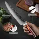 XITUO Kitchen Knife Set 15PCS With Wooden Block,Laser Damascus Pattern Steel Professional Chef Knife,With Scissor Sharpening