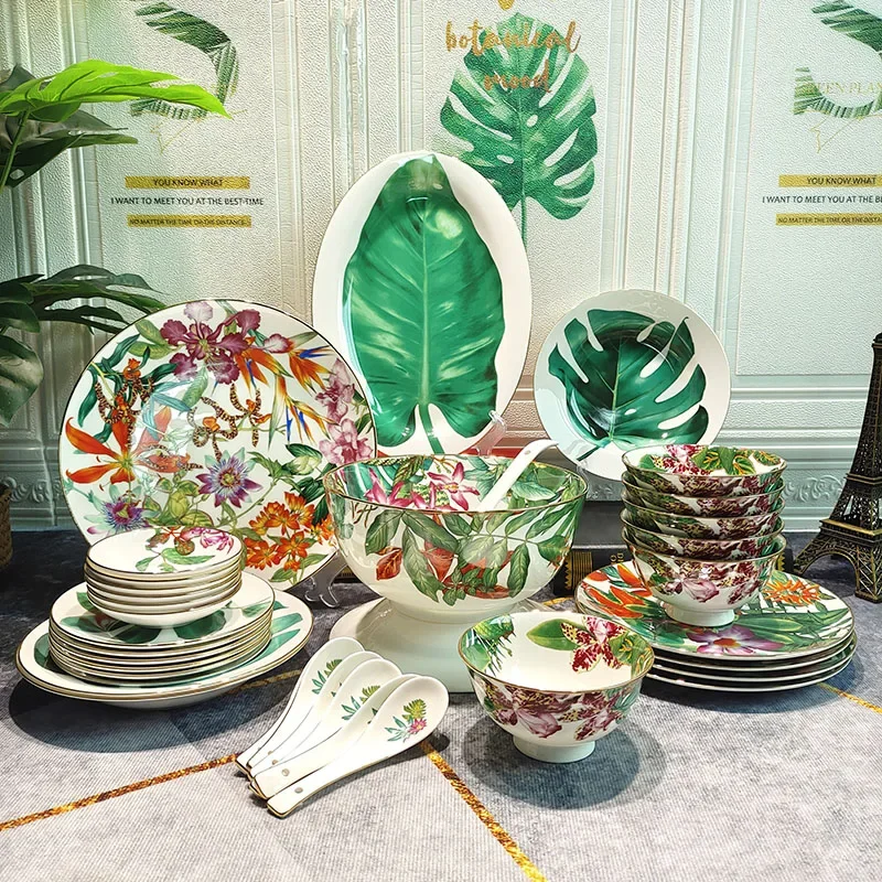 Tropical Rainforest Series Western Food Plate, Rice Bowl, Soup Pot, Tableware, Wizard of Oz Bone Porcelain Tableware, Gift Gifts