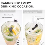 Glass Tumbler, 2-Pack Iced Coffee Cups with Straws, Modern Glass Mug for Cold & Hot Beverages, for Smoothies, Tea, and