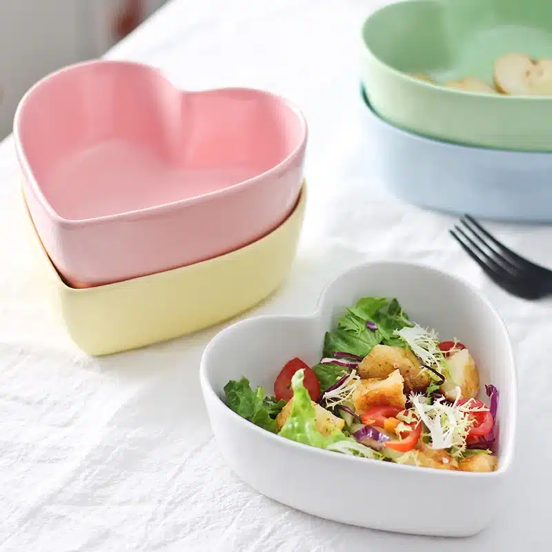 Heart Shaped Bowl Love Heart Ceramic Steamed Egg Bowl Candy Color Dessert Salad Plate 7 Inch Cake Heart Shaped Bowl Love Heart Ceramic Steamed Egg Bowl Candy Color Dessert Salad Plate 7 Inch Cake Fruit Plate Kitchen