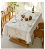 Nordic Cotton Linen Fabric Rectangular Tablecloth Dust Proof Table Cover Small Fresh Waterproof Embroidered Dining