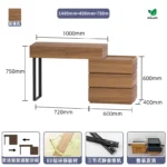 Italian minimalist dressing table with mirror and stool in black finish for bedroom