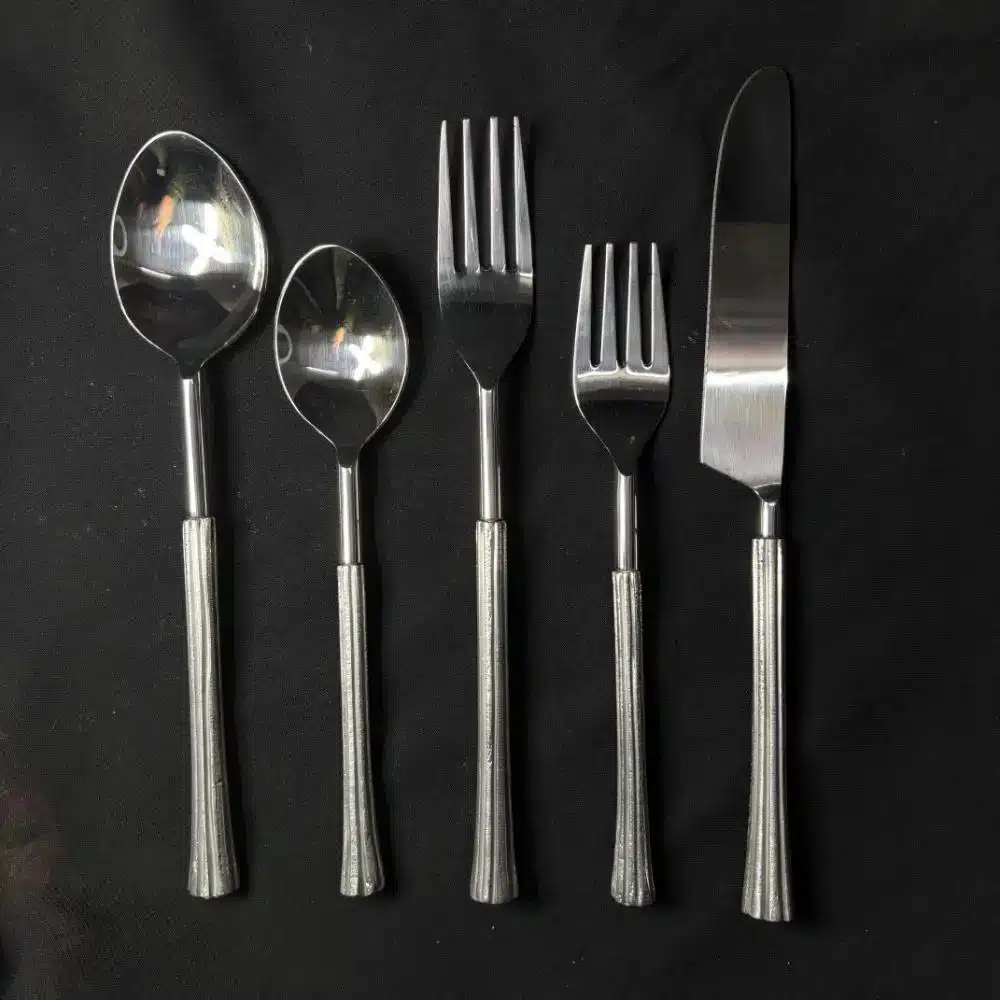 Stainless Steel Luxury Cutlery Aluminium Light Weight Handle Flatware Cutlery Spoon Fork Knife Dinnerware Set of 5 with Box
