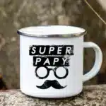 Super Papy Print Mugs Creative Coffee Cups Drink Water Tea Camping Cup Enamel Mug Outdoor Home Handle Drinkware Gift for