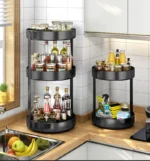 Goldoma rotating spice rack filled with spice jars on a kitchen counter