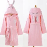 100% Cotton Children Hooded Bathrobe Cartoon Rabbit Cute Soft Warm Solid Belted Robes for Kids – in a cozy room setting