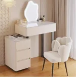 Modern Nordic vanity table with storage drawers and mirror in bedroom setting