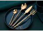 Elegant western dinnerware set with 4 pieces of 304 stainless steel spoon and fork on a table