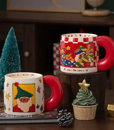 620ml Santa Claus Cup Cartoon Ceramic Coffee Cup Large Capacity Couple Water Mug Home Breakfast Oat Milk Mug Christmas Gift