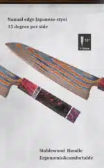 8-inch Damascus steel chef knife Sharp Timascus knife blade Titanium Cut Vegetable and Meat Stabilized Colored Wood Handle