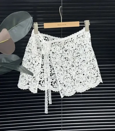 Ele Water-Soluble Lace Apron Skirt Multi-Layered Wear Ladies High Waist A-Line Skirt Slimming Butt Covering Design