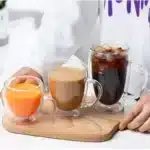 2PC Double Wall Glass Cup Heat Insulation Transparent Handmade Tea Drink Cups MINI Whisky glasses Coffee Mug with handle