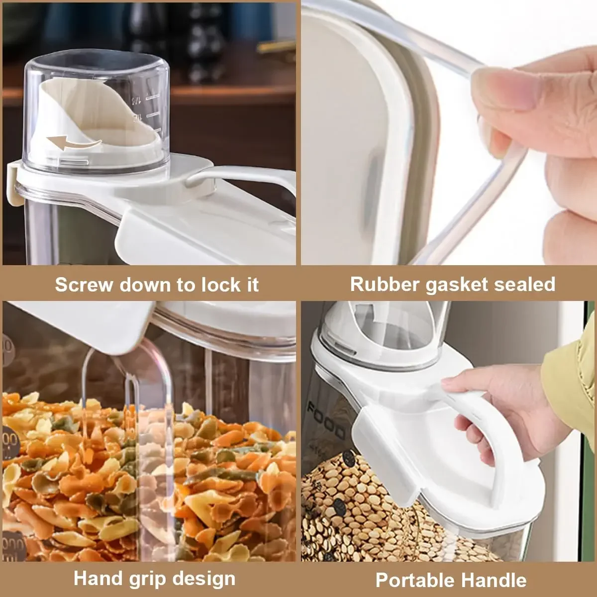1pc Cereal Containers Storage, Airtight Grain Jar with Measuring Cup Kitchen Organizers for Oatmeal, Grain, Flour, Pet Food