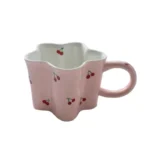 Plum Blossom Cute Girl Ceramic Cup Creative High Value Mug Pink Cherry Water Bottle Children's Breakfast Milk Cups, 320ml