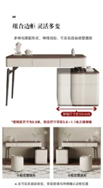 Corner Dressing Table with Mirror and Stool – White Vanity Makeup Desk – angled view