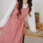 Korean Fresh Cotton Plaid Apron Side Slit Tie Gardening Vintage Apron Flower Shop Coffee Shop Restaurant Baking Apron – in a