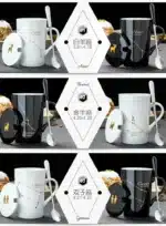 12 Constellations 420 Ml Ceramic Mugs Creative Mugs With Spoon Lid Black Mug New Bone China Coffee Cup Drinkware Couples