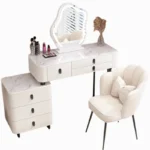 White modern dressing table with mirror and makeup stool - Goldoma furniture