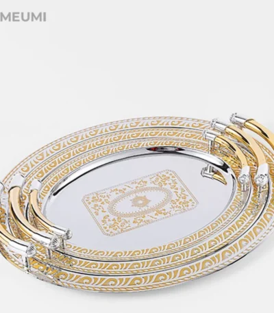 European Style Golden Metal Decorative Tray For Tea Coffee Table With Handle Oval Mirror Serving Tray provide luxury