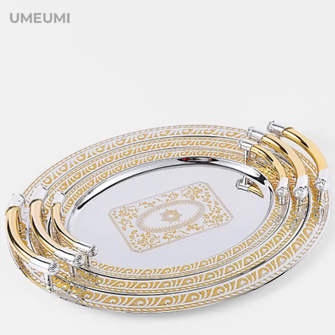 European Style Golden Metal Decorative Tray For Tea Coffee Table With Handle Oval Mirror Serving Tray provide luxury