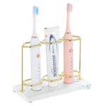 2-layer bathroom organizer holding toothbrushes and toothpaste, with a non-slip pad underneath.