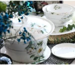 Bone China Dinnerware, Household Ceramic Rice Bowl, Deep Dishes, Soup Pots, Steak Flat Plate, Delicate Floral Tableware