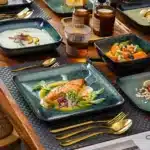 Vancasso Stern Dinner Set Green Square Kiln Change Glaze Tableware 16 Piece Kitchen Dinnerware Ceramic Crockery Set for 4