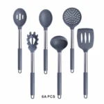 Goldoma silicone cooking spoon set in grey, including slotted spatula and solid spoon