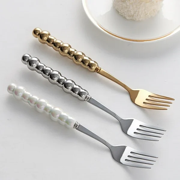 Ceramic Pearl Handle Camping Fork Spoon Western Tableware Dinnerware Set Stainless Steel Cutlery Set Complete Dinner Spoons