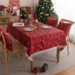 Beautiful Merry Christmas Red Jacquard Christmas Tree Bell Deer Tassel Tablecloth Tea Table Tablecloth Cover Towel Waterproof