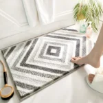 Simple Geometric Bathroom Non-slip Mat Microfiber Flocking Bath Mat Thick Plush Bathroom Rug Absorbent Non-slip Foot Mat