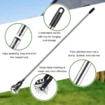 Goldoma manual grass trimmer in action, cutting a straight line along a garden border.