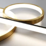 Close-up of the LED light source inside a gold pendant lamp.