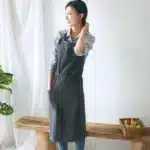 Vintage Washed Cotton Apron Japanese Simple Style Slim Long Apron Baking Cooking Nail Salon Workwear – base detail
