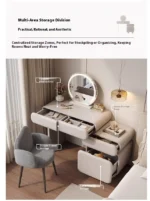 Modern cream dressing table with storage drawers and mirror in bedroom setting