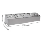 Stainless steel spice rack with 5 pans and lids on kitchen countertop