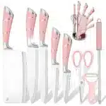ZENG 9PCS Kitchen Knife Set Stainless Steel Hollow Handle Sharp Meat Cutting Cooking Knife Scissors Bread Knife Fruit Peeler