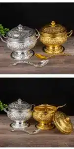 GIEMZA Relief Metal Container 1pc Tall Pan Flower Thailand Tableware Soup Container Southeast Asian Rice Pot with Spoon
