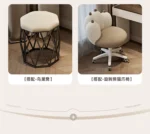 Modern makeup vanity desk with mirror and stool in cream finish - Goldoma