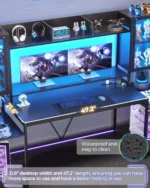 Gaming Desk 74.8'' with LED Lights, Hutch and Storage Shelves, Computer Desk with Monitor Stand, Large PC Gamer, Customized