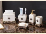 Vintage Court Metallic Ceramic Lotion Bottle Toothbrush Holder Mouthwash Cup Soap Dish Bathroom Accessories Household