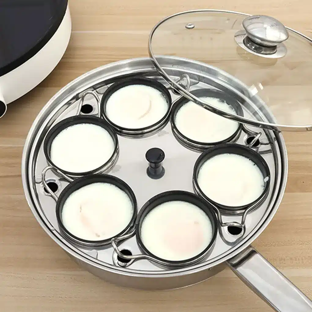 Egg Poacher Pan Stainless Steel Egg Steamer universal Induction Cooktop Egg Steamer Frying Pan for Breakfast Steamed Egg
