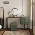 modern extendable dressing table with mirror and stool in a bedroom