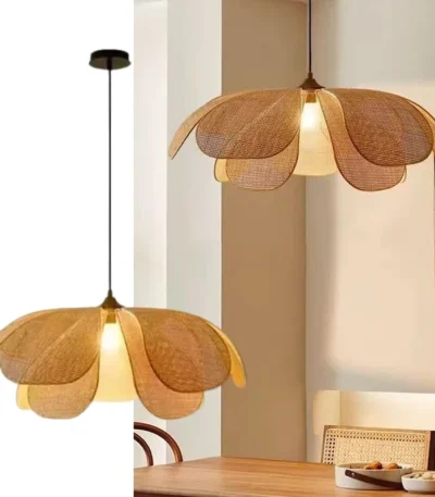 E27 Lotus ceiling pendant Lights Nordic Modern LED Chandelier Hand-woven Rattan pendant Lamp dining Room Living Room Lighting