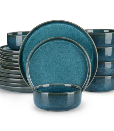 vancasso 18/36 Piece Blue Ceramic Plate Set Reactive Glaze Vertical edge Dinnerware Set With 6/12PCS Dinner