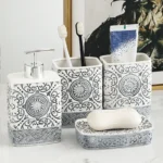Modern Ceramic Lotion Bottle Soap Dish Toothbrush Holder Bathroom Set Flower Texture Porcelain Shampoo Bottling Soap
