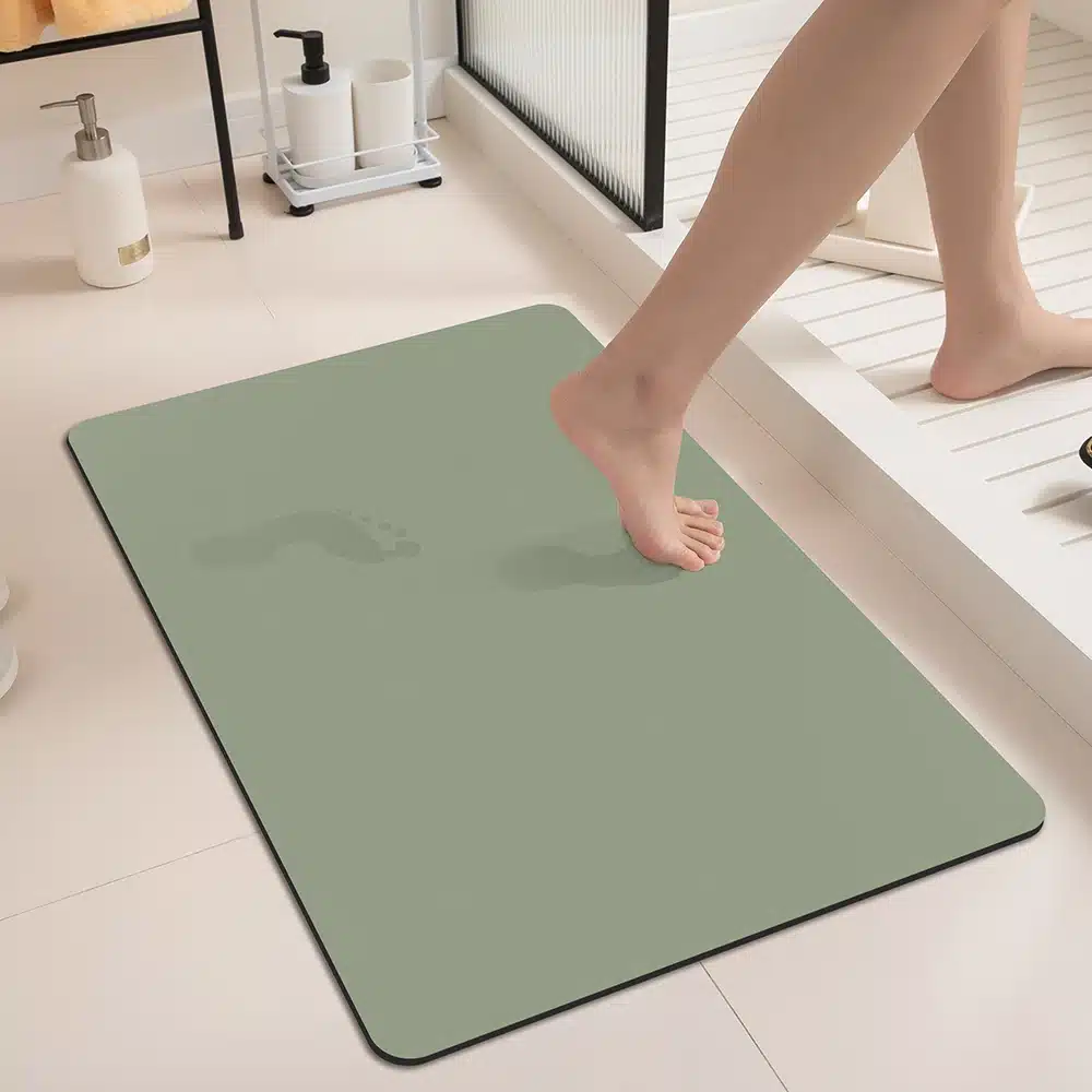 Green Diatomite Bath Mat Non-Slip Quick Dry Super Absorbent Shower Mat Washable Bathroom Mat