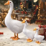 Realistic white goose garden statue standing on green grass, showcasing lifelike feather details and natural pose.